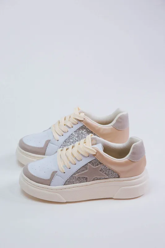 Aria Glitter Star Sneaker, Nude/Silver sold by North & Main Clothing Company