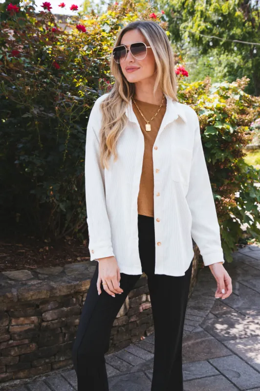 Cooling Off Corduroy Shirt, Off White sold by North & Main Clothing Company