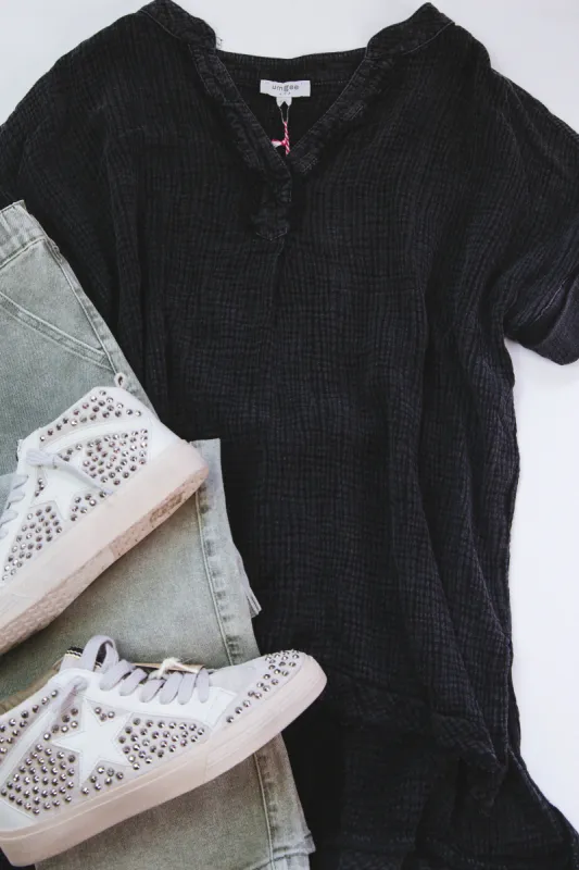 Sonia Gauze Tunic Top, Ash sold by North & Main Clothing Company