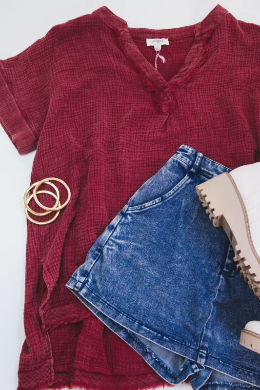 Sonia Gauze Tunic Top, Wine made by Umgee