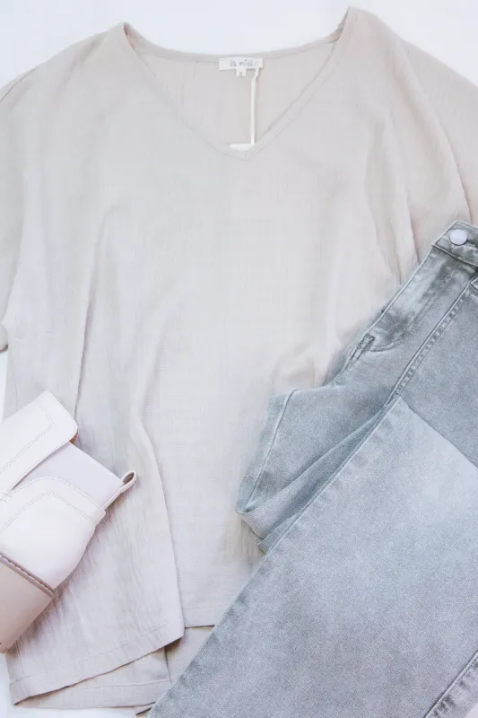 Oden V-Neck Textured Top, Taupe sold by North & Main Clothing Company