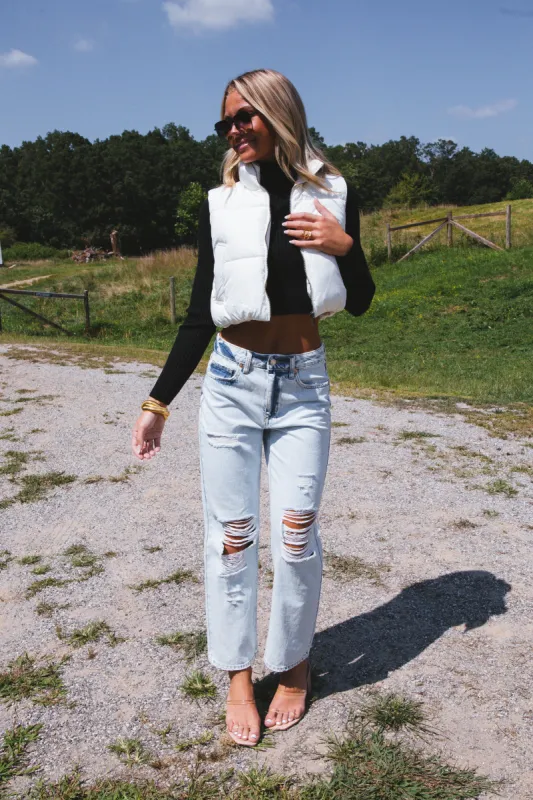 Ready To Roll Puffer Vest, Cream sold by North & Main Clothing Company