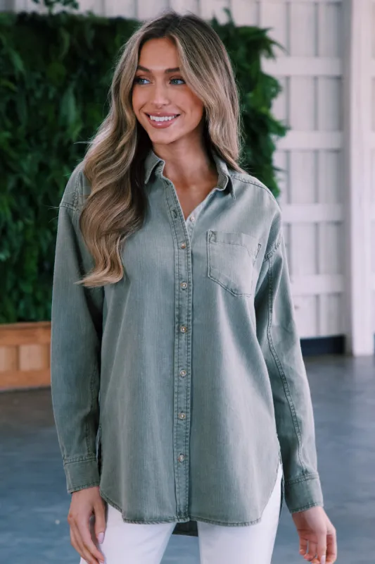 Sandy Button Down Shirt, Sage | Velvet Heart sold by North & Main Clothing Company