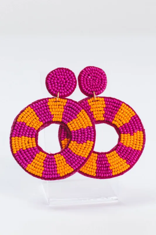 Kat Striped Earrings, Fuchsia/Orange made by North & Main Clothing Company
