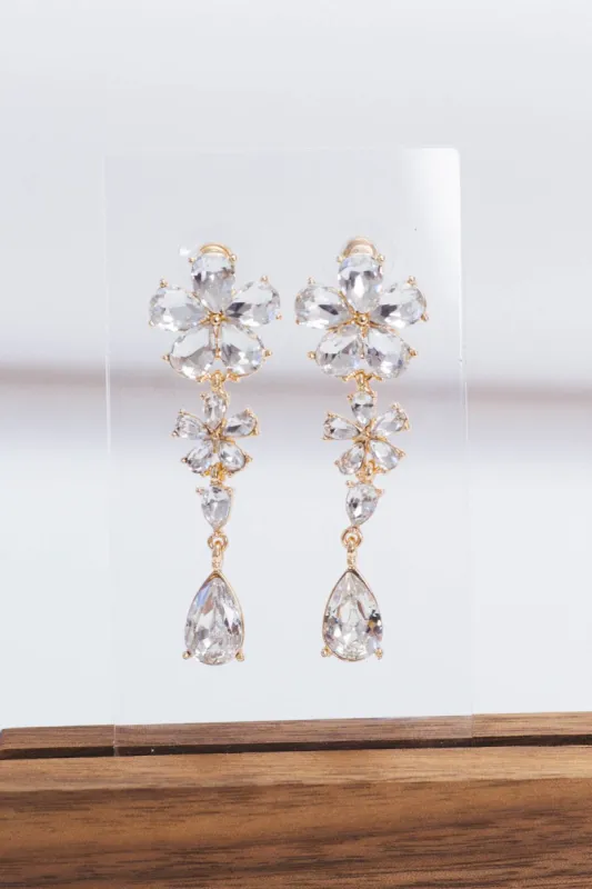 Midnight Bloom Drop Earrings, Gold/Clear sold by North & Main Clothing Company