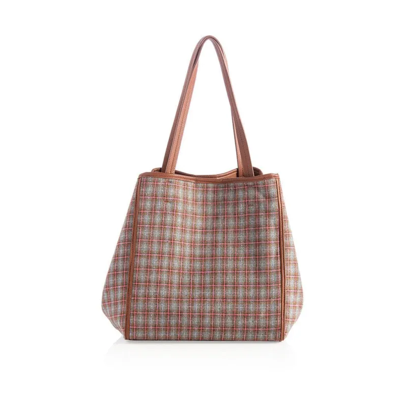 Vale Large Plaid Tote, Brown/Grey/Pink sold by North & Main Clothing Company