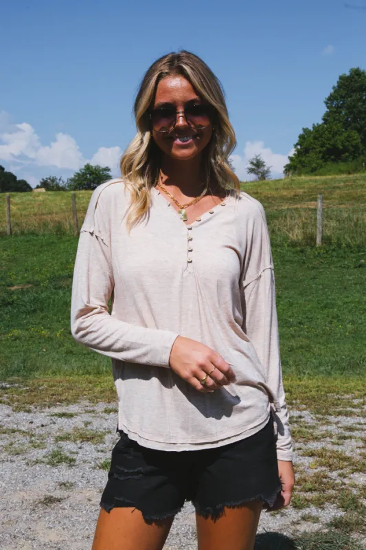 Bence Button Knit Top, Oatmeal sold by North & Main Clothing Company