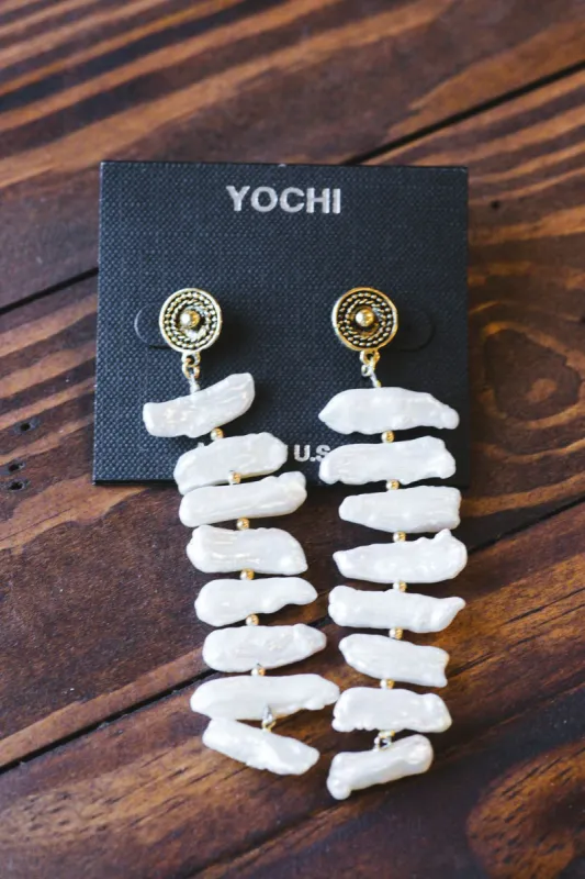 Pearl Dangle Earring, Gold/Pearl | YOCHI sold by North & Main Clothing Company