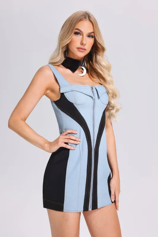 Gacia Patchwork Denim Mini Dress, S sold by Bella Barnett