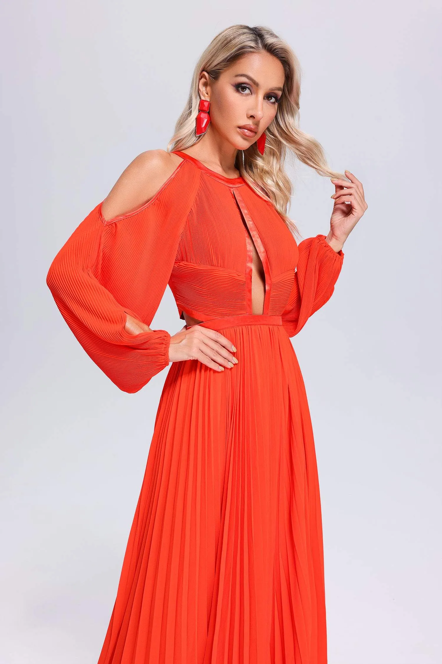 Gertie Pleated Cutout Maxi Dress, L sold by Bella Barnett product image thumbnail 2