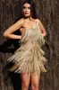 One Shoulder Metallic Fringe Mini Dress - Gold, M sold by Bella Barnett