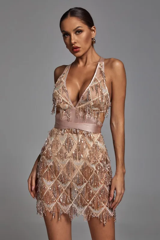 Louisa Mini Dress - Champagne, S sold by Bella Barnett