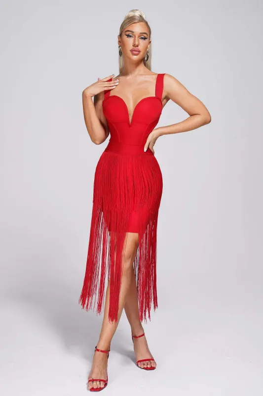 Cersih Tassel Midi Bandage Dress, S made by Bella Barnett