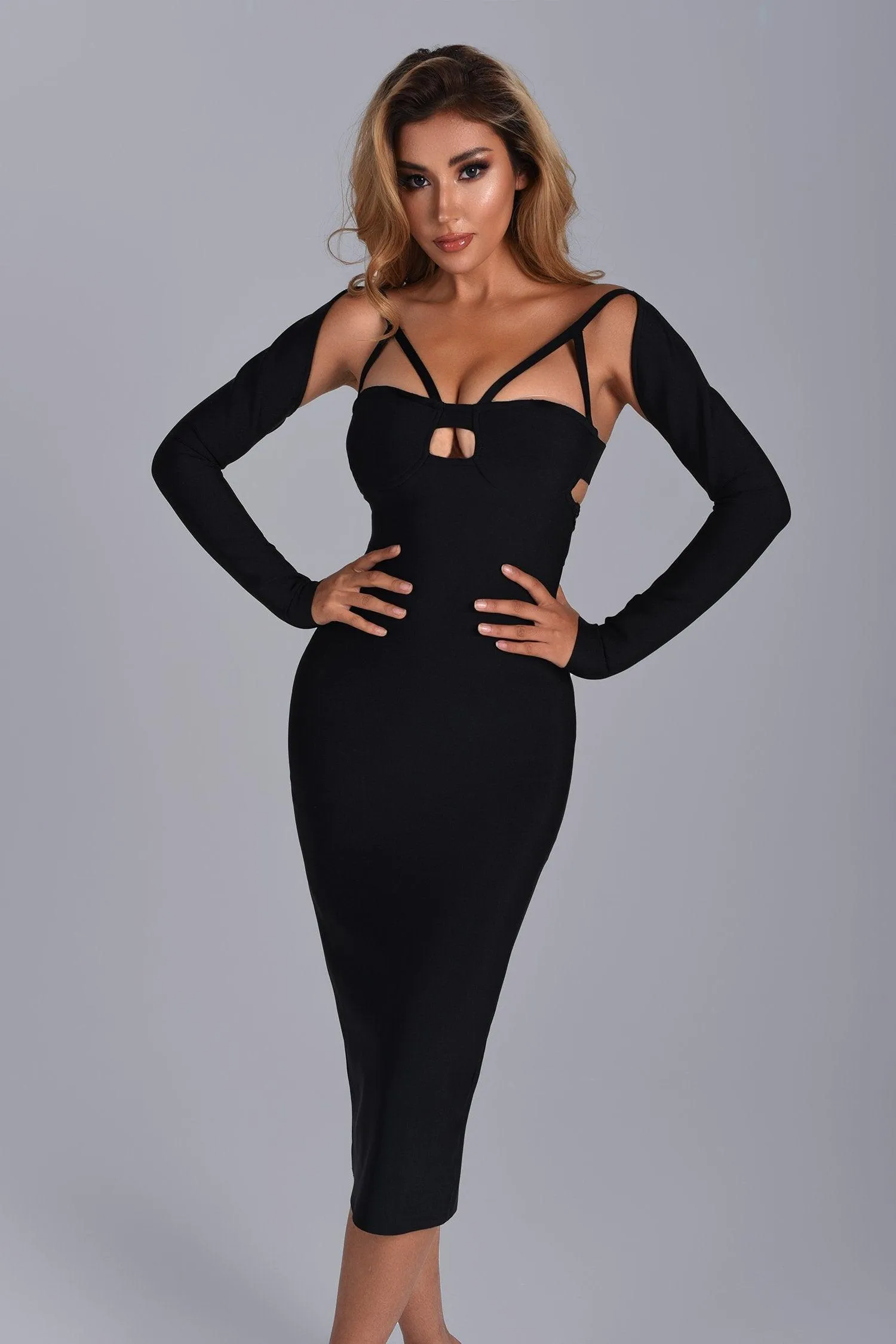 Anika Cutout Midi Bandage Dress, Black / S sold by Bella Barnett