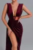 High Slit Velvet Maxi Evening Dress - Red, Red / XS sold by Bella Barnett