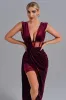 High Slit Velvet Maxi Evening Dress - Red, Red / XS sold by Bella Barnett