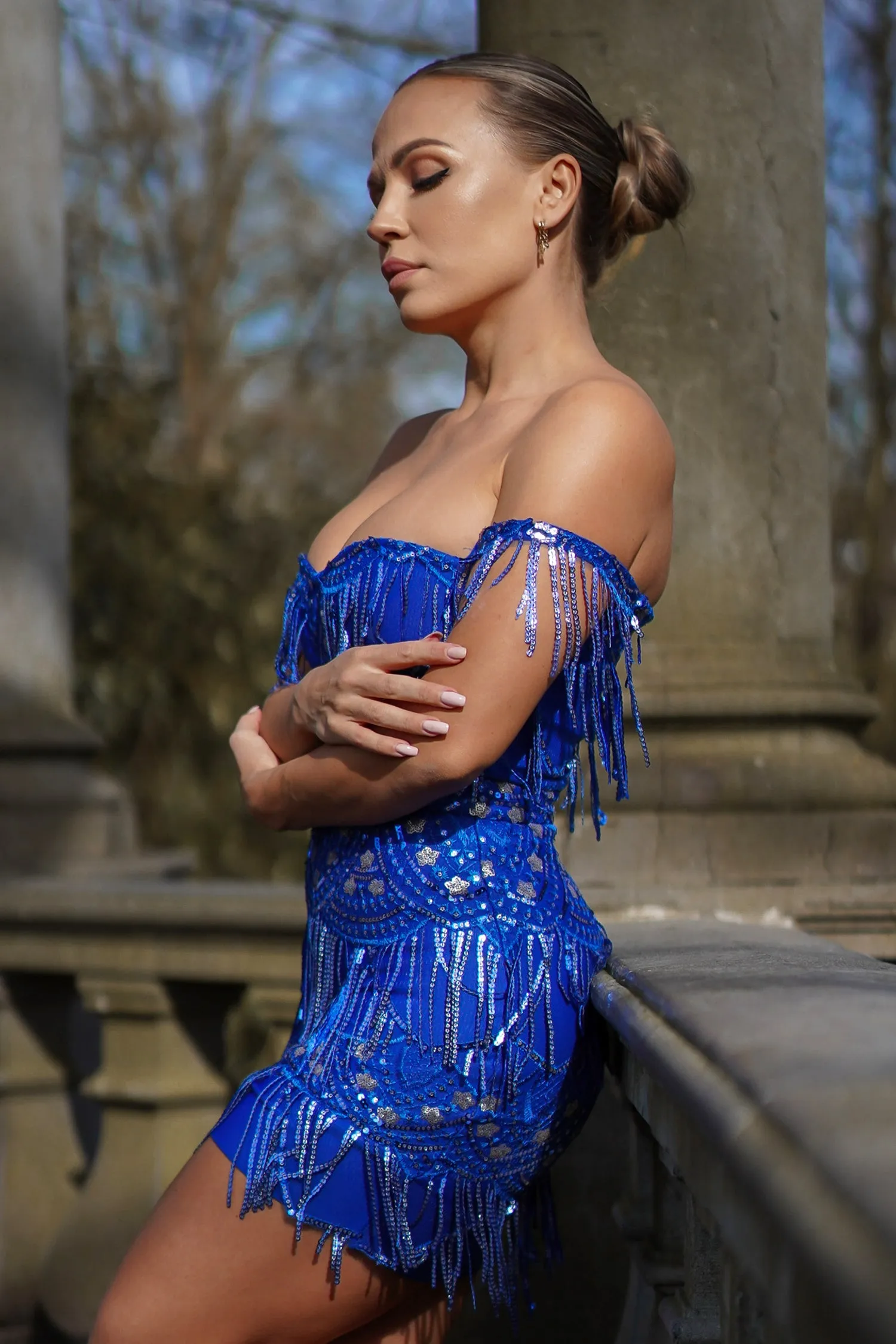 Off-shoulder Sequin Diamond Mini Dress - Blue, S sold by Bella Barnett product image thumbnail 2