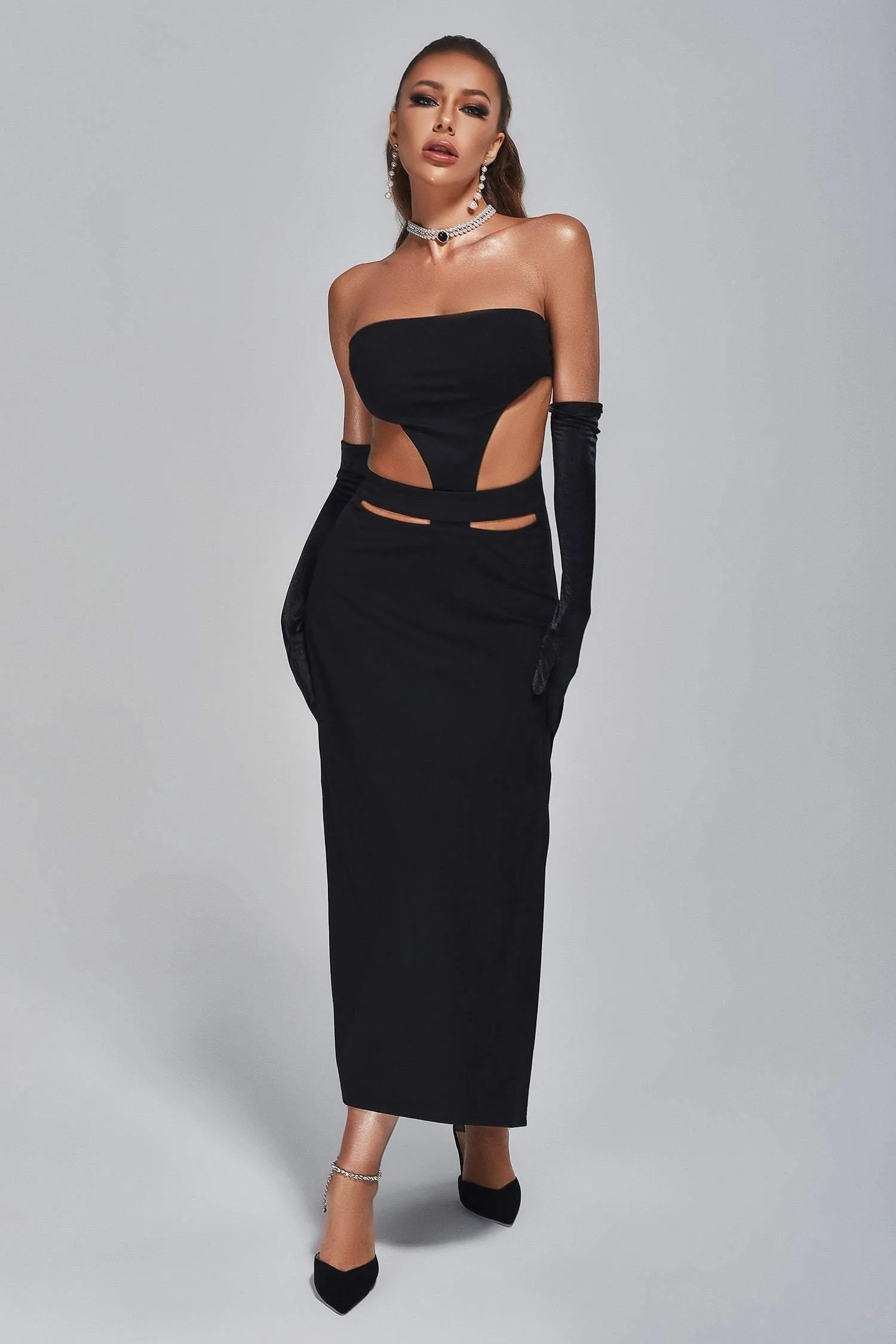 Amalea Cutout Slit Midi Dress, M sold by Bella Barnett