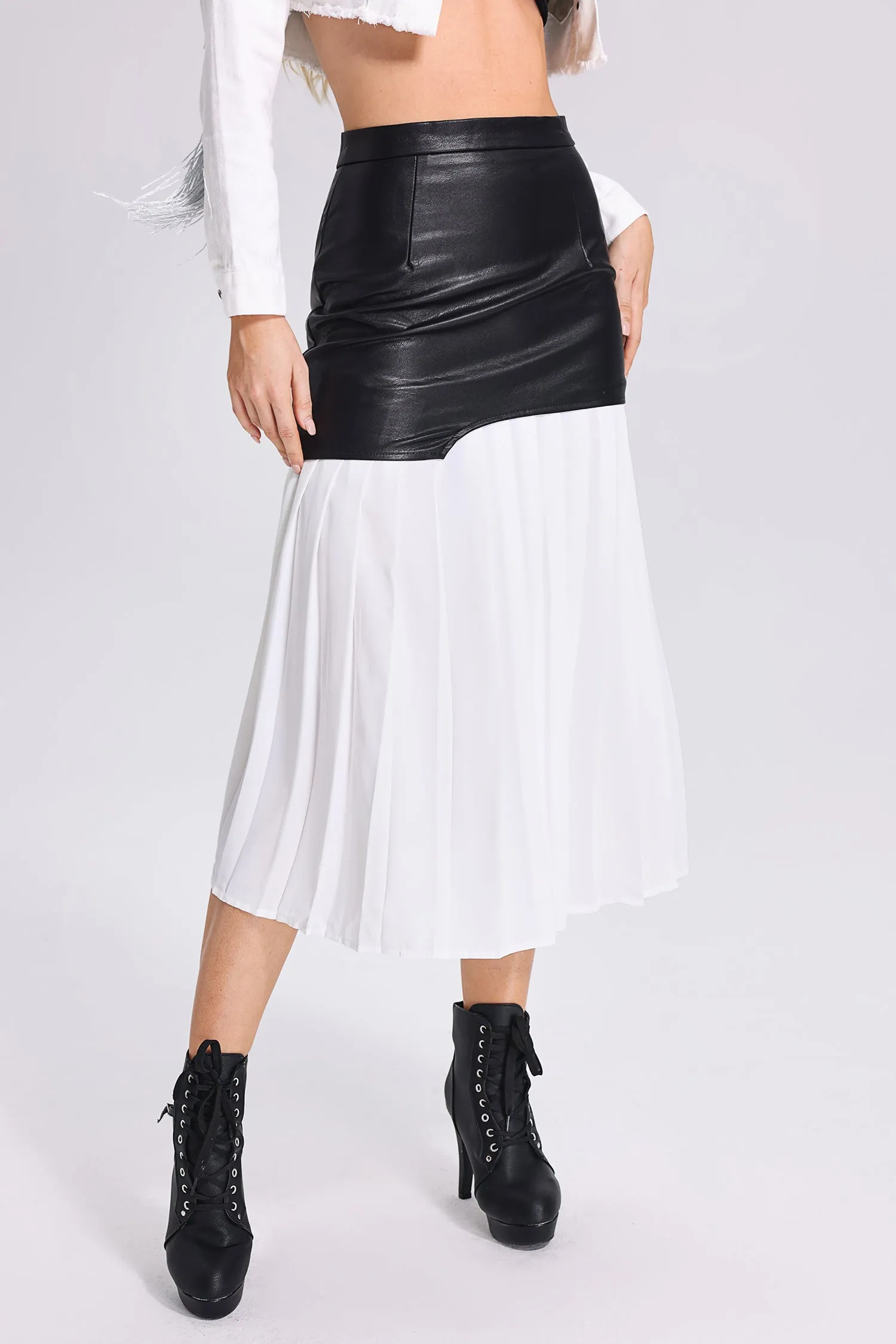 Linka Pleated&Eco-Leather Midi Dress, L sold by Bella Barnett