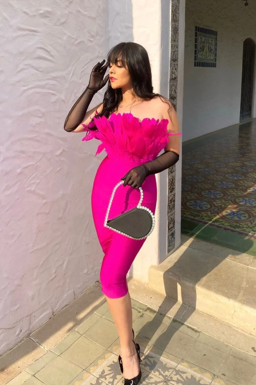 simplemente.yaz - Parry Feather Strapless Midi Bandage Dress, M sold by Bella Barnett