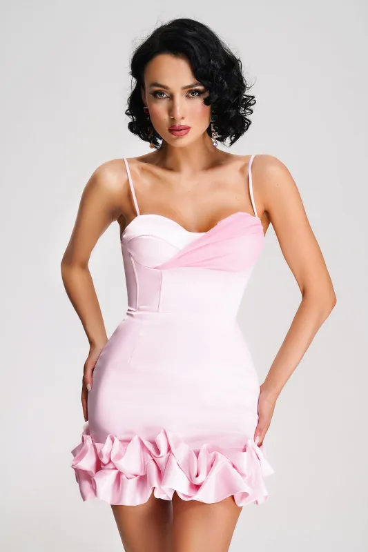 Fennel Satin Mini Dress - Pink, S sold by Bella Barnett