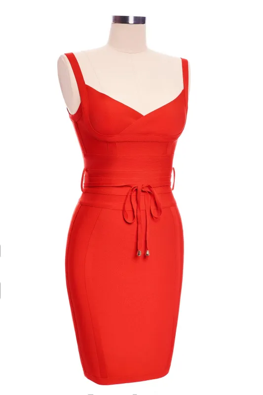 Strap Belt Sashes Bandage Bodycon Dress - Red, L sold by Bella Barnett