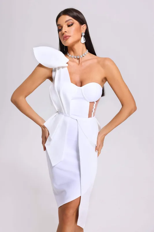 Spak One Shoulder Midi Dress - White, S sold by Bella Barnett