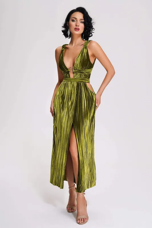 Thyme Velvet Slit Midi Dress, S sold by Bella Barnett