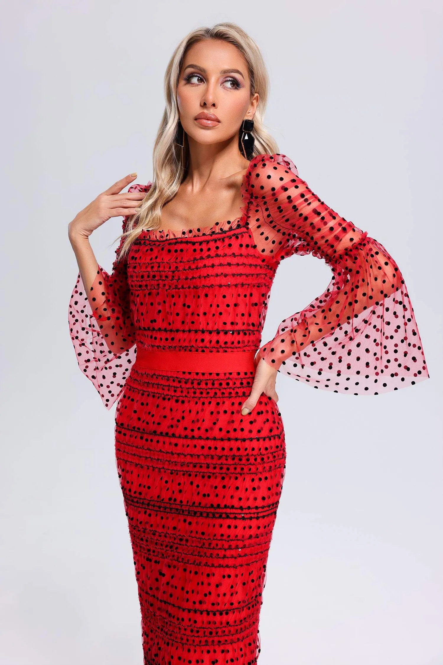Crana Mesh Midi Dress - Red, S sold by Bella Barnett product image thumbnail 2