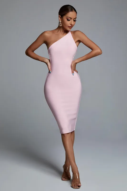 Janan One Shoulder Midi Bandage Dress - Pink, XS sold by Bella Barnett