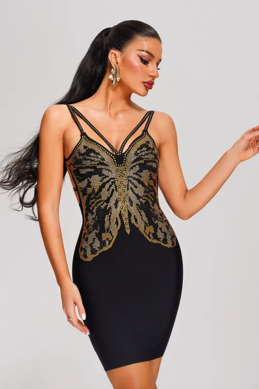 Yurio Butterfly Mini Bandage Dress - Black, S sold by Bella Barnett