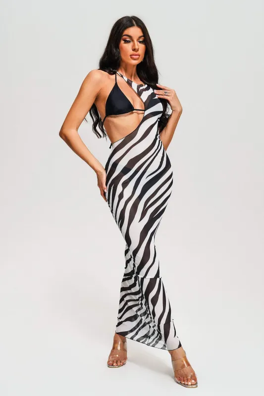 Tearnie Zebra Printed Mesh Beach Cover, S sold by Bella Barnett
