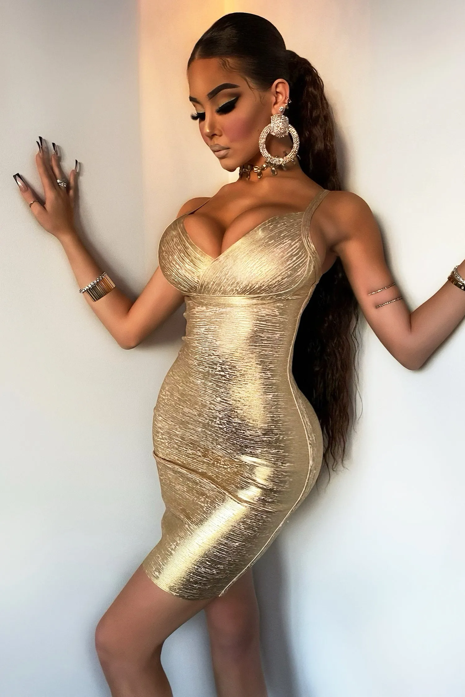 Metallic Gold Bandage Mini Cocktail Dress, S sold by Bella Barnett product image thumbnail 2