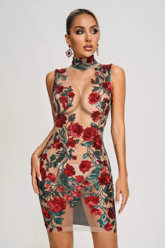 Noa Sequin Mesh Mini Dress, S sold by Bella Barnett