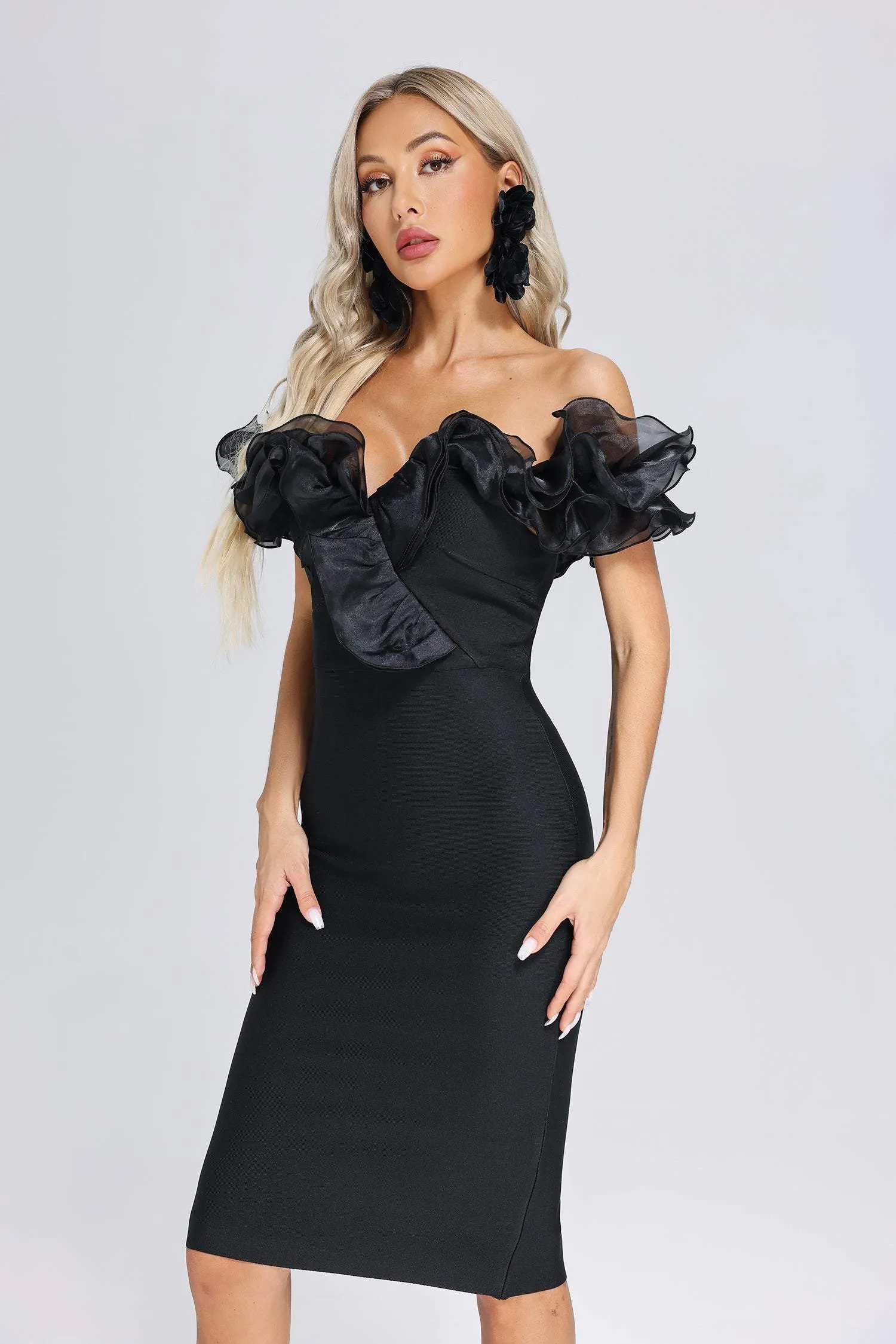 Dorothea Off Shoulder Bandage Midi Dress, L sold by Bella Barnett product image thumbnail 2