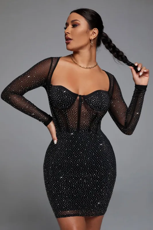 Hatty Diamond Corset Bodycon Dress - Black, Black / M sold by Bella Barnett