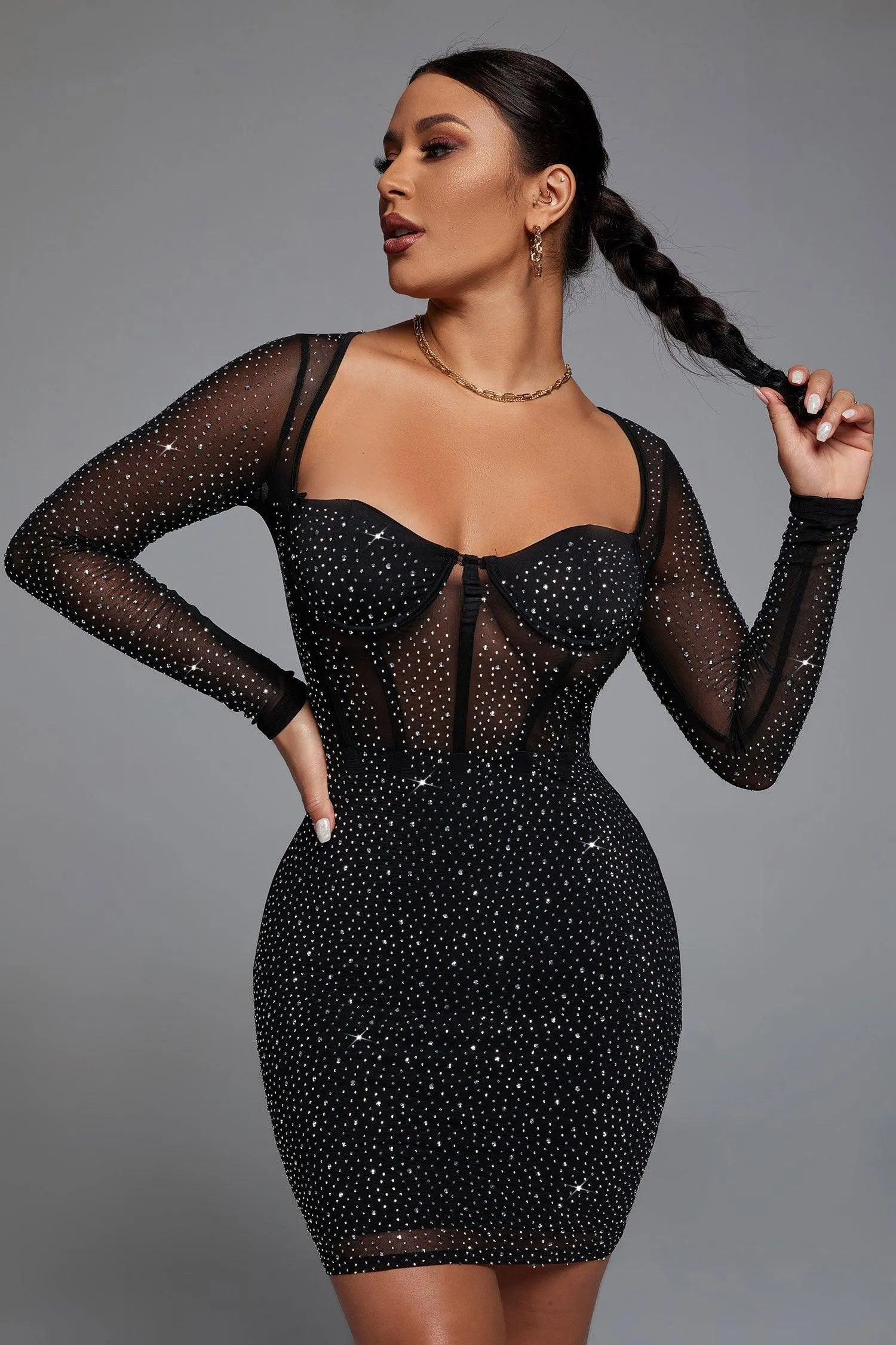Hatty Diamond Corset Bodycon Dress - Black, Black / M sold by Bella Barnett