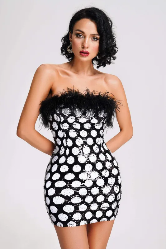 Mune Sequin Feather Mini Dress, L sold by Bella Barnett
