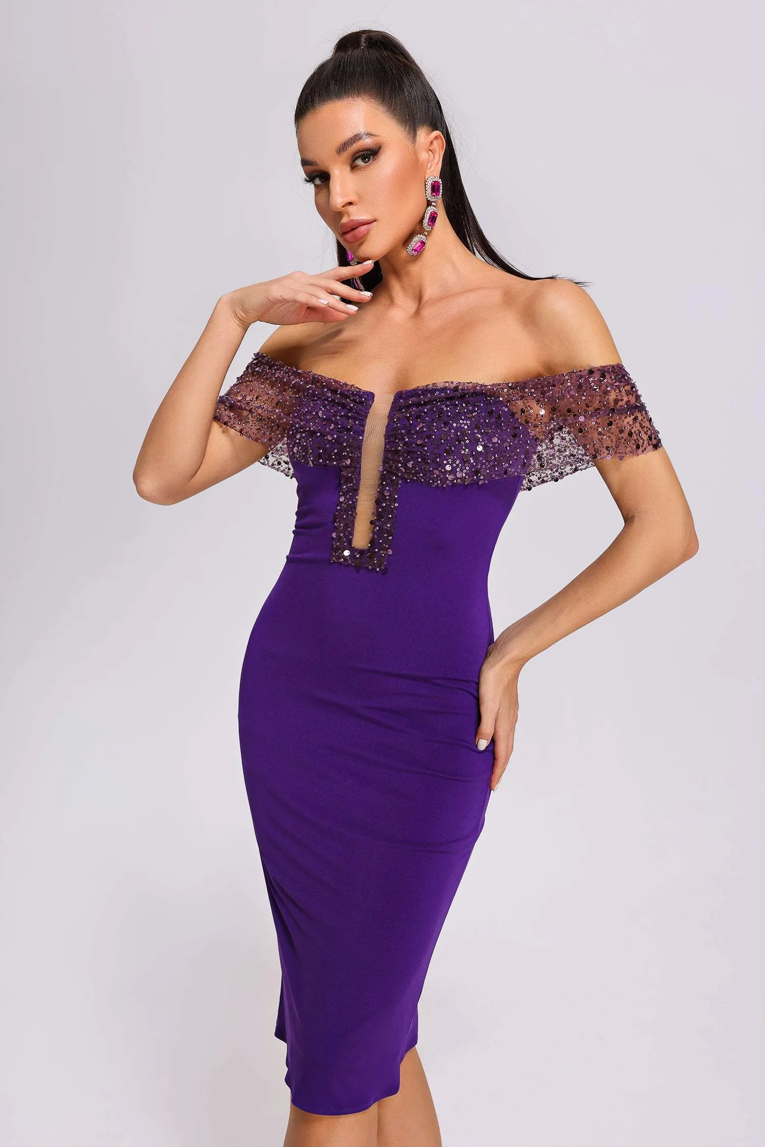 Giselle Off Shoulder Bandage Midi Dress, M sold by Bella Barnett product image thumbnail 2