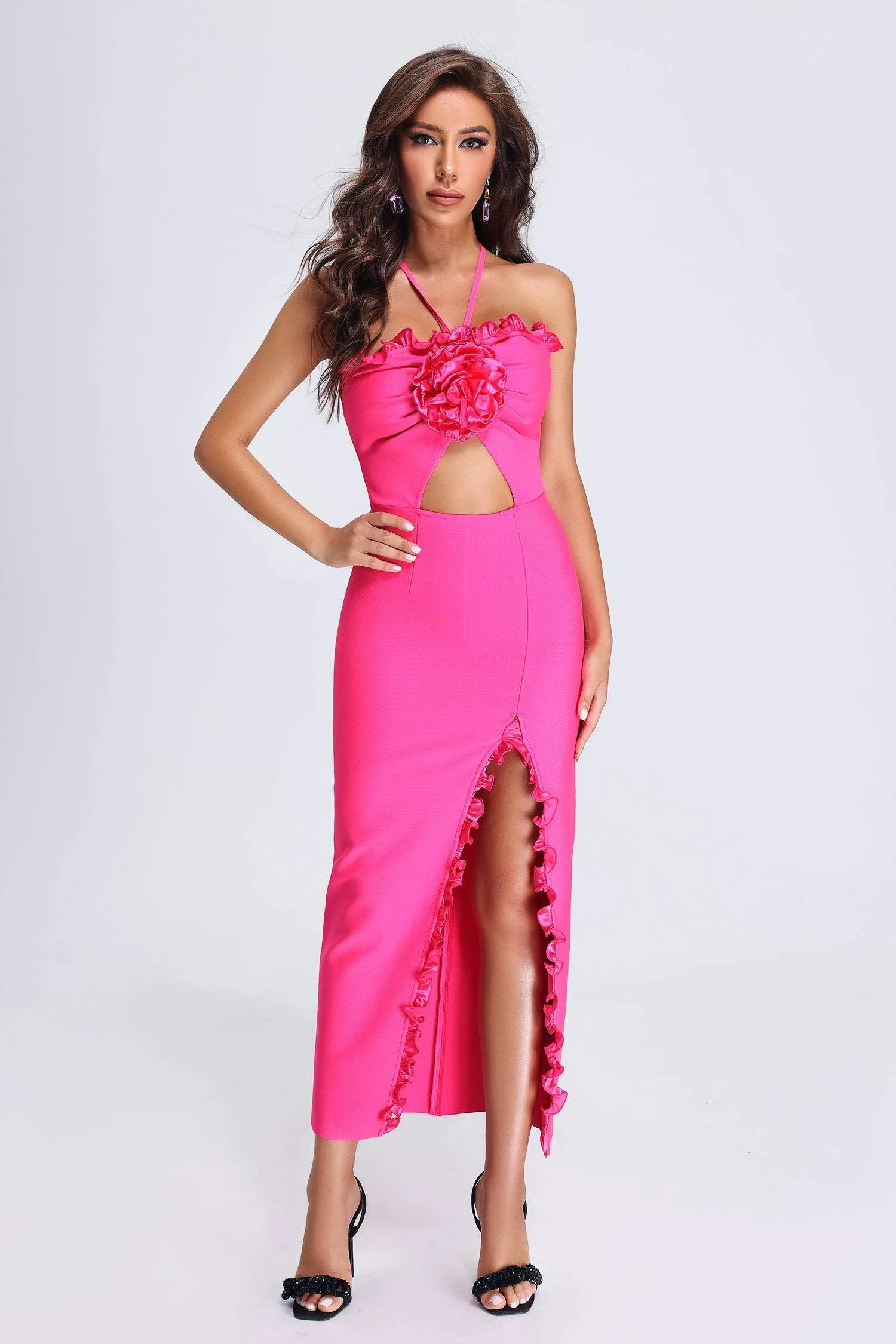Lori Halter Midi Bandage Dress - Pink, S sold by Bella Barnett