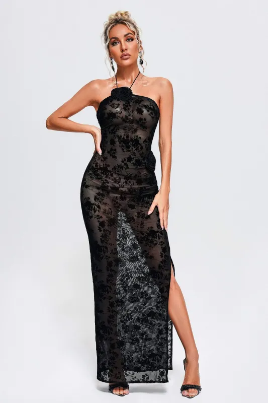 Vallea Floral Halter Maxi Dress, M sold by Bella Barnett