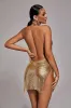 Brett Diamante Mesh Mini Dress - Gold, S sold by Bella Barnett