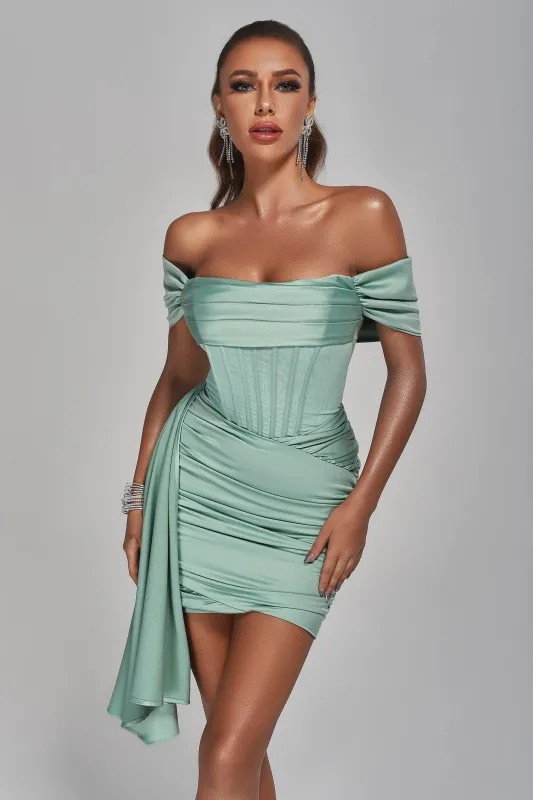 Anita Off Shoulder Satin Corset Mini Dress, M sold by Bella Barnett
