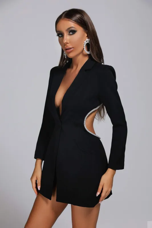 Bikala Rhinestone Backless Blazer Dress, S sold by Bella Barnett
