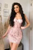 Sequin Feather Fringe Mini Dress - Pink, S sold by Bella Barnett
