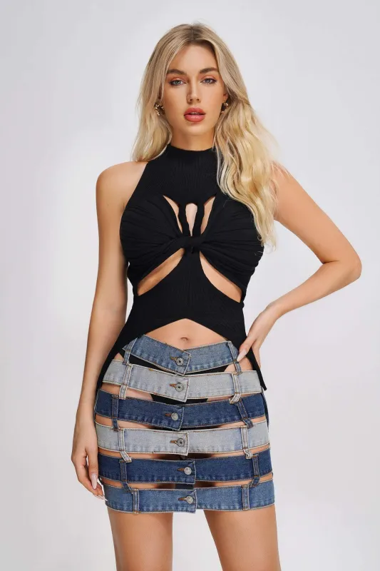 Casimera knitted cutout vest - Black, L sold by Bella Barnett