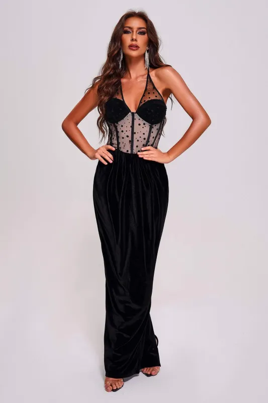 Yedda Mesh Velvet Maxi Dress, L sold by Bella Barnett