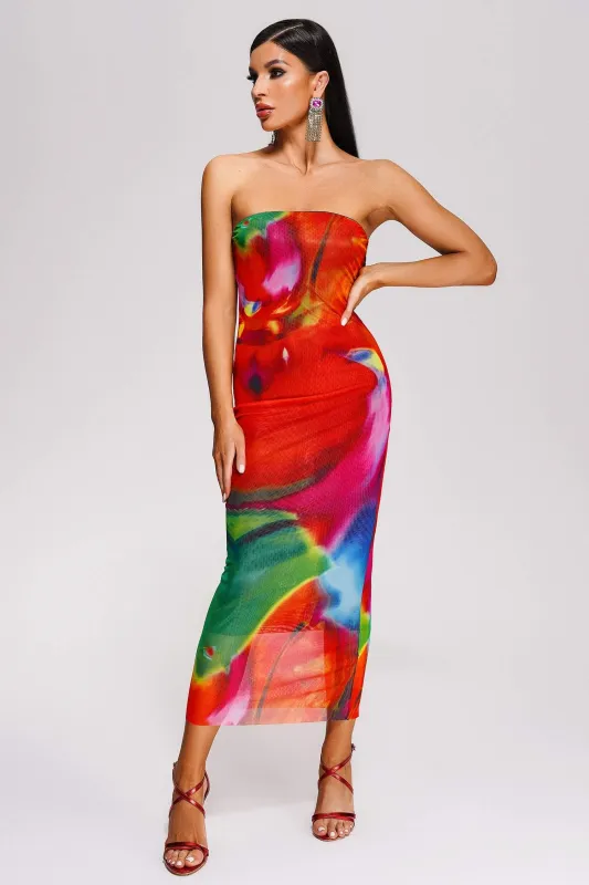 Opala Strapless Printed Midi Dress, M sold by Bella Barnett