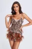 Chloie Feather Mini Dress - Brown, M sold by Bella Barnett