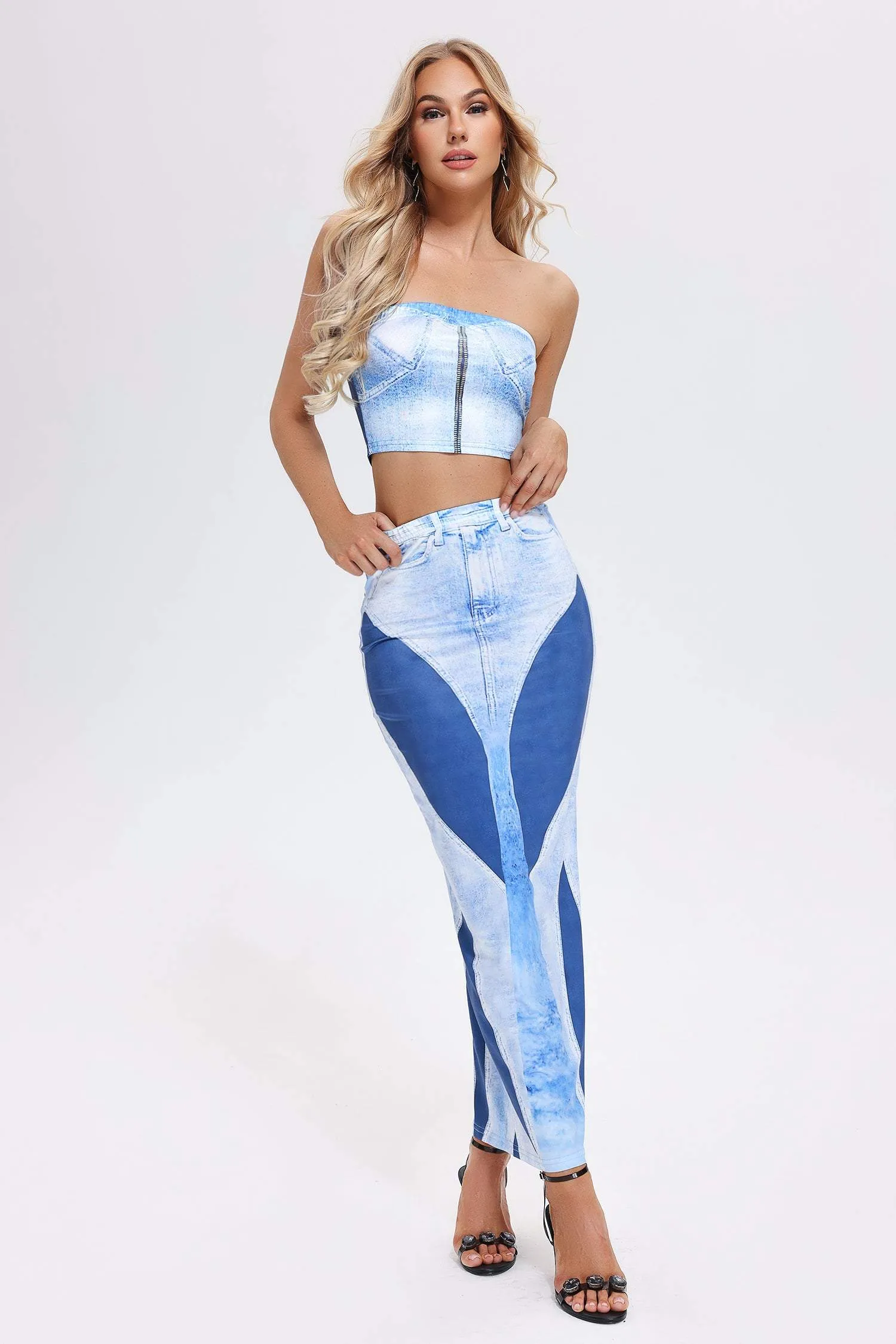 Jacqueline Printed Set-Blue, L sold by Bella Barnett